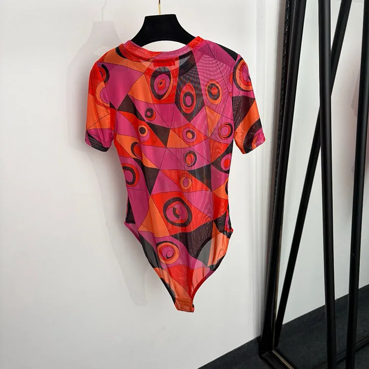 Designer  Summer Sexy Mesh Print Bodycon Bodysuits Women's