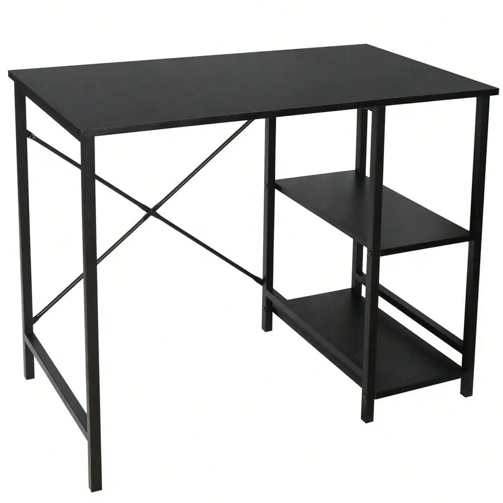 Bureau d'ordinateur noir avec étagères, table d'écriture, bureau de salon, 36"