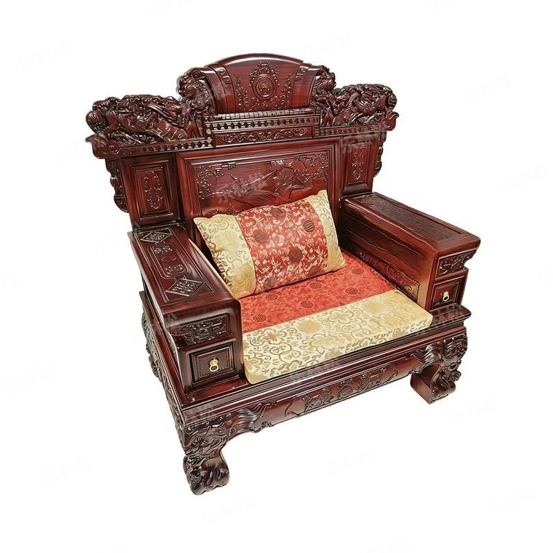 

Solid wood sofa combination sandalwood Chinese-style carved villa imitation mahogany living room high-end complete furniture