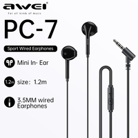 Awei PC-7T Wired Earphones With Mic Hands-free Calls Sports Music Earbuds Ergonomic Comfortable Earphones for Samsung Xiaomi PC
