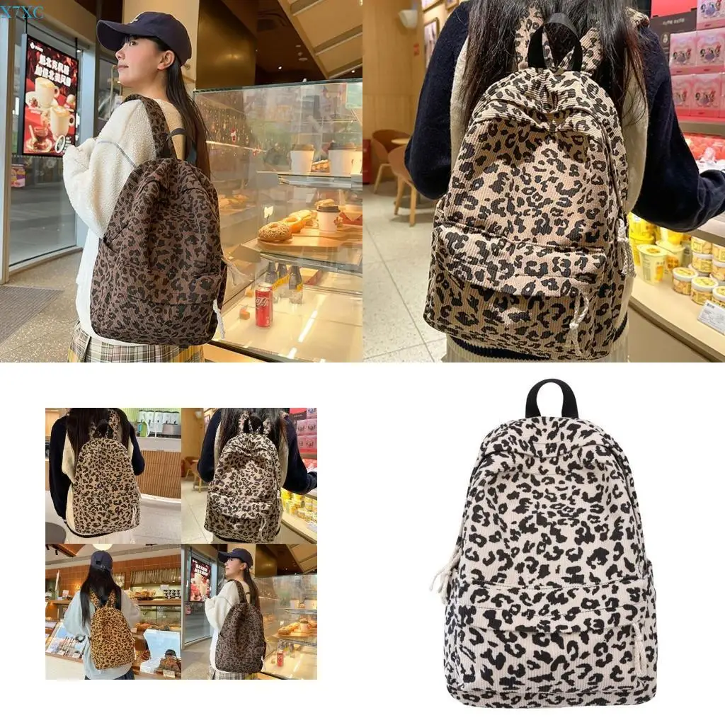 

X7XC Leopard Print Backpack Students School Bag Autumn Winter Backpack Travel Rucksacks Large Capacity Daypacks