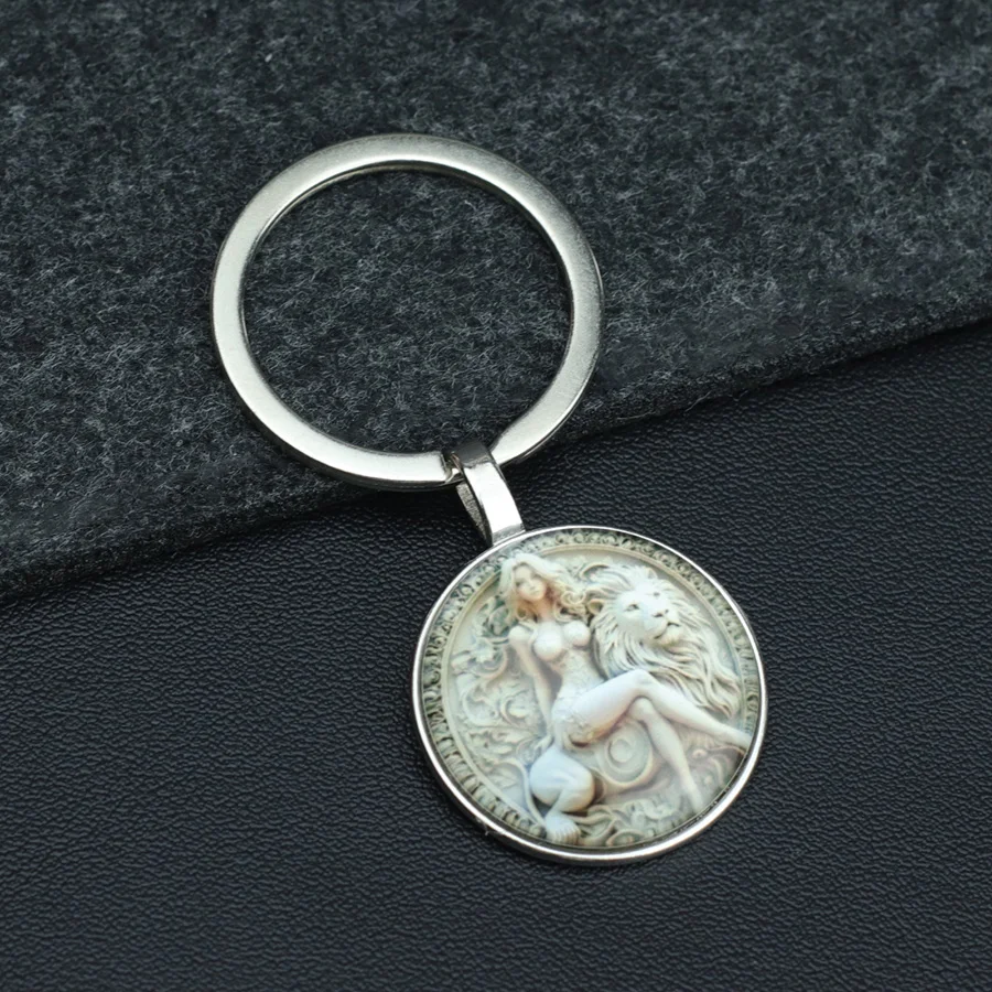 Noter Neue Retro Schlüsselbund Hohe Qualität Schönheit Und Löwe Metall Halter Pendent Schlüsselbund Tasche Dekoration Zubehör Männer Frauen Schmuck