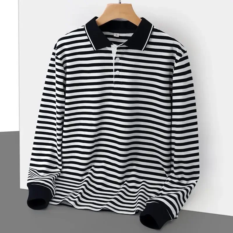 

Fashion Sailor Striped Polo Shirts New 100% Cotton Long Sleeve Mens Stripes T-Shirt Sailor Telnyashka Tops
