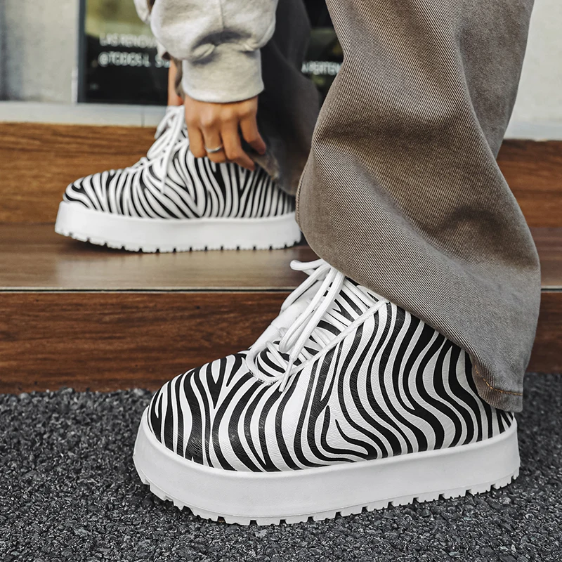 Zebra Print Designer Sneakers Men Fashion High top Platform Shoes Men Bread Shoes Spring Street Men's Heighten Increase Sneakers