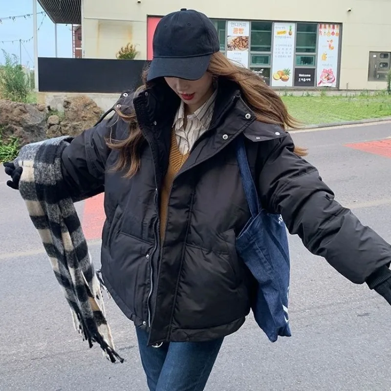 

Love Embroidery Autumn Winter New Couple Warm Casual Cotton Clothes Men Women Thickened Loose Bread Jacket Hooded High Street