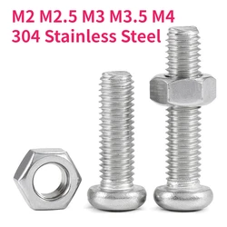 M2 M2.5 M3 M3.5 M4 304 Stainless Steel Two-piece Screw Nut Set Cross Phillips Round Pan Head Bolt Hexagon Nut Combination Set