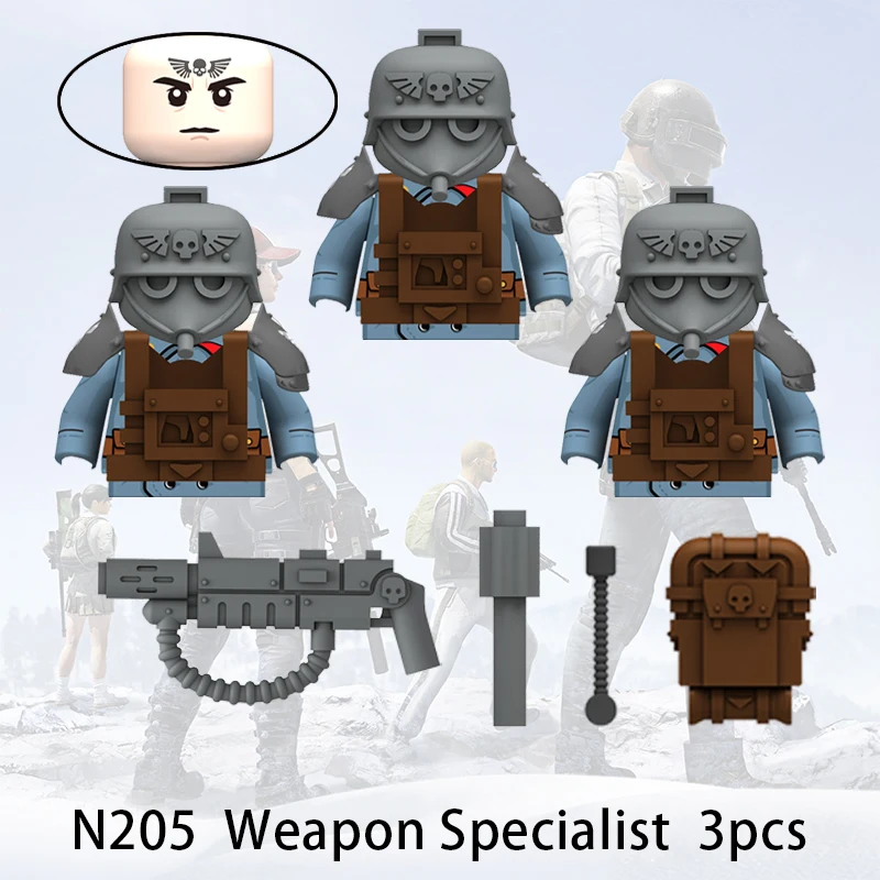 3pcs Game Soldiers Building Blocks Armored Army Figures Troops War Scene Weapons Equipment Masks Bricks Assemble Toys Compatible