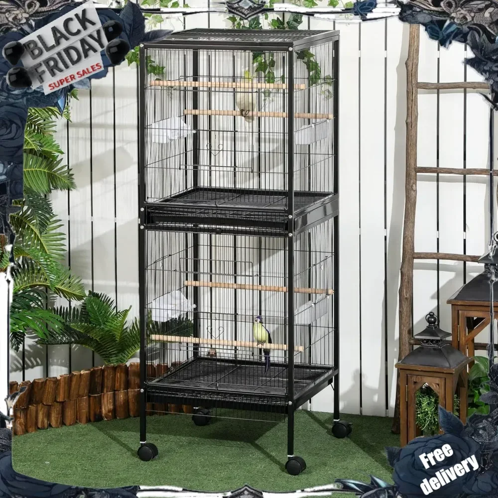 Large Bird Cage with 1.7 ft. Width for Wingspan, Bird Aviary Indoor with Multi-Door Design, Fit for a Canary,