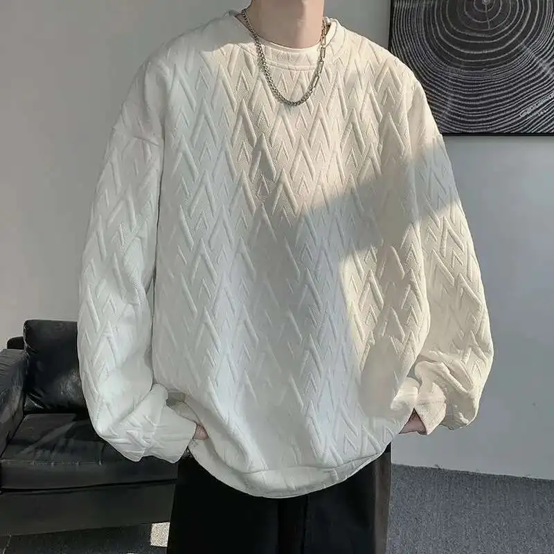 2025 Spring And Autumn Hoodie Men's Embossed Round Neck Hoodie Men's Casual Loose Sweatshirt Daily All-Matching Pullovers