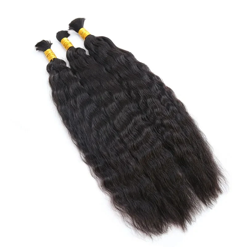 Kinky Straight Bulk Hair For Braiding Natural Color 100% Unprocessed Human Hair Extensions No Weft Yaki Straight Hair Bulk