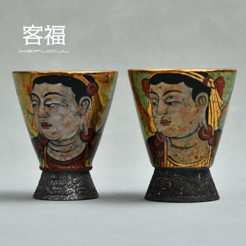 Kefuhe mud Dunhuang pot hand-painted Dunhuang Buddha head prajna pot retro high-end  set cup  cup single cup