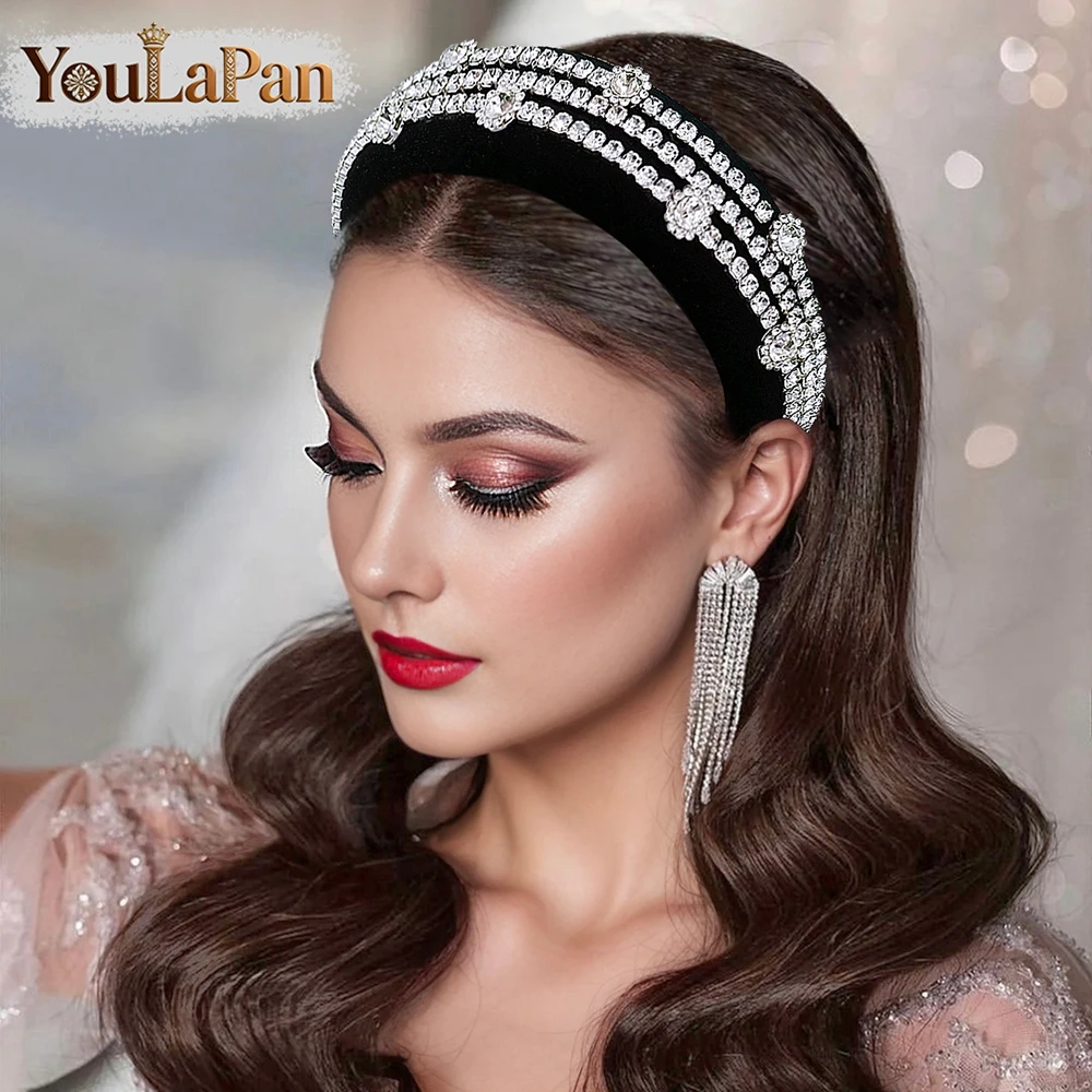 YouLaPan Vintage Black Velvet Rhinestone Headband Elegant Crystal Hairpiece Evening Party Prom Handmade Hair Accessories A237