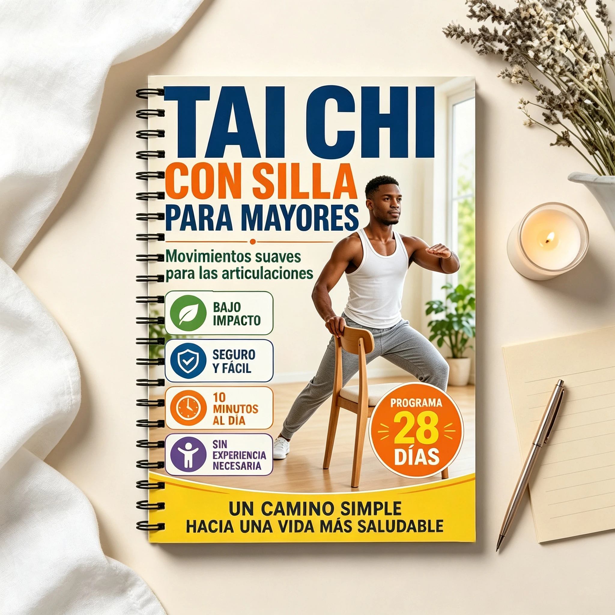 Spanish Themed Spiral Notebook for Senior Chair Tai Chi, Cover With 28-Day Chair Tai Chi Fitness Program, Low-Impact Gentle Join view 4
