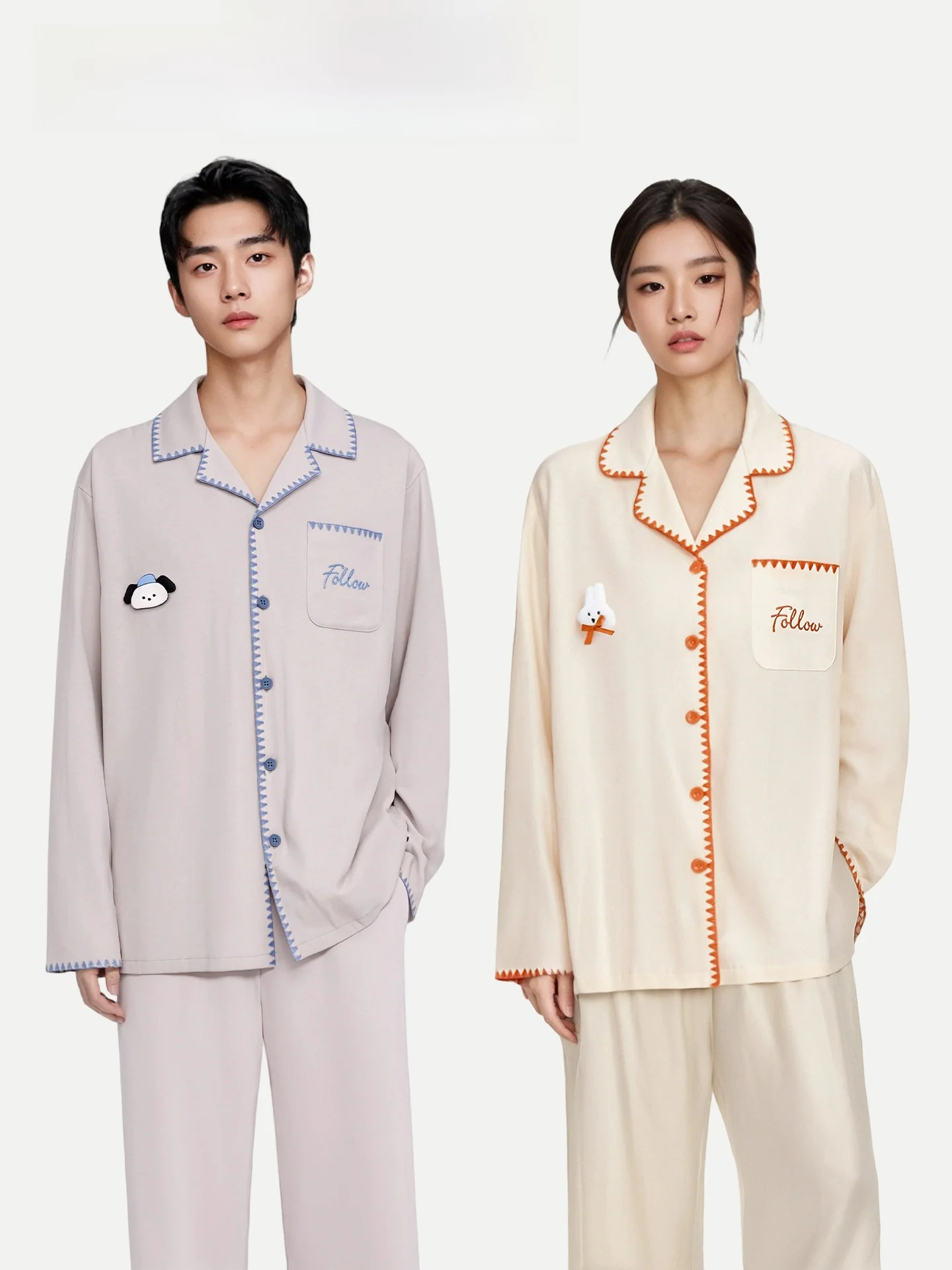 

PinkBread Soft Lightweight Long Sleeve Cotton Pajamas Couples Style Home Clothes Suitable for Outdoor Spring Autumn Wear