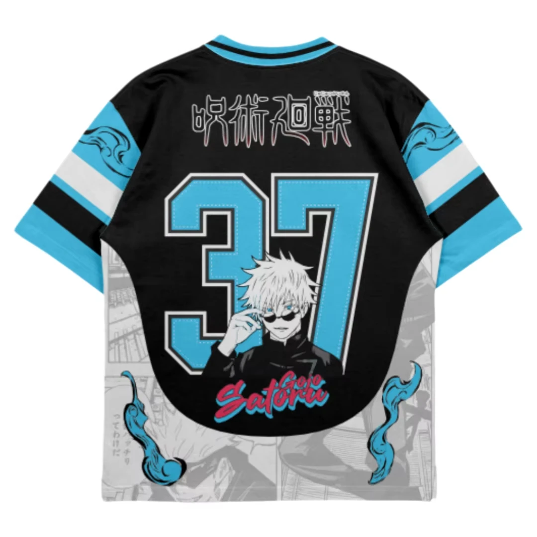 Bestseller Gojo Satoru Jujutsu Kaisen Übergroßes Jersey Anime Erwachsenen- und Kinder-Athleisure V-Ausschnitt T-Shirt Sommer Hochwertige Trendige Oberteile