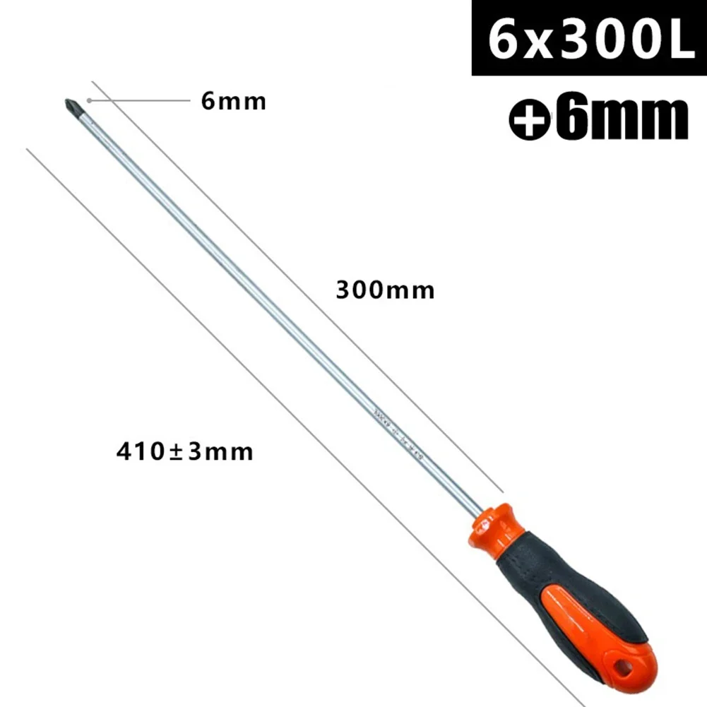 1/2 Stück verlängerter Kreuz-/Schlitzschraubendreher 300 mm 6 mm Chrom-Vanadium-legierter Stahl Gummi Handwerkzeuge Schraubendreher Nutdrivers – Detail 15
