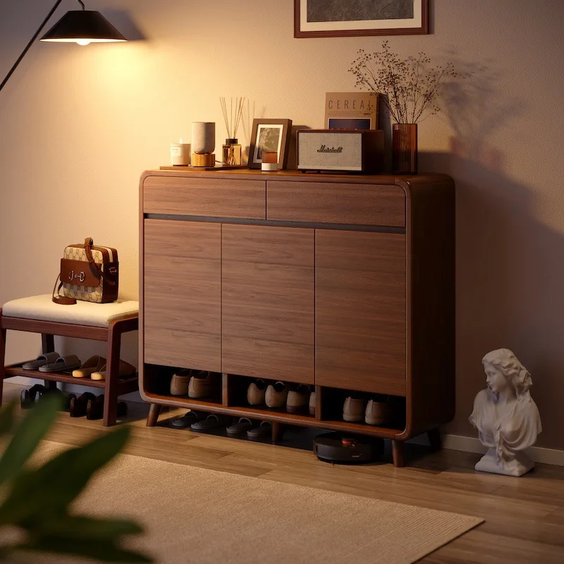 

Shoe cabinet, indoor storage cabinet at entrance of the home, integrated with wall to enter the home, new solid wood sho