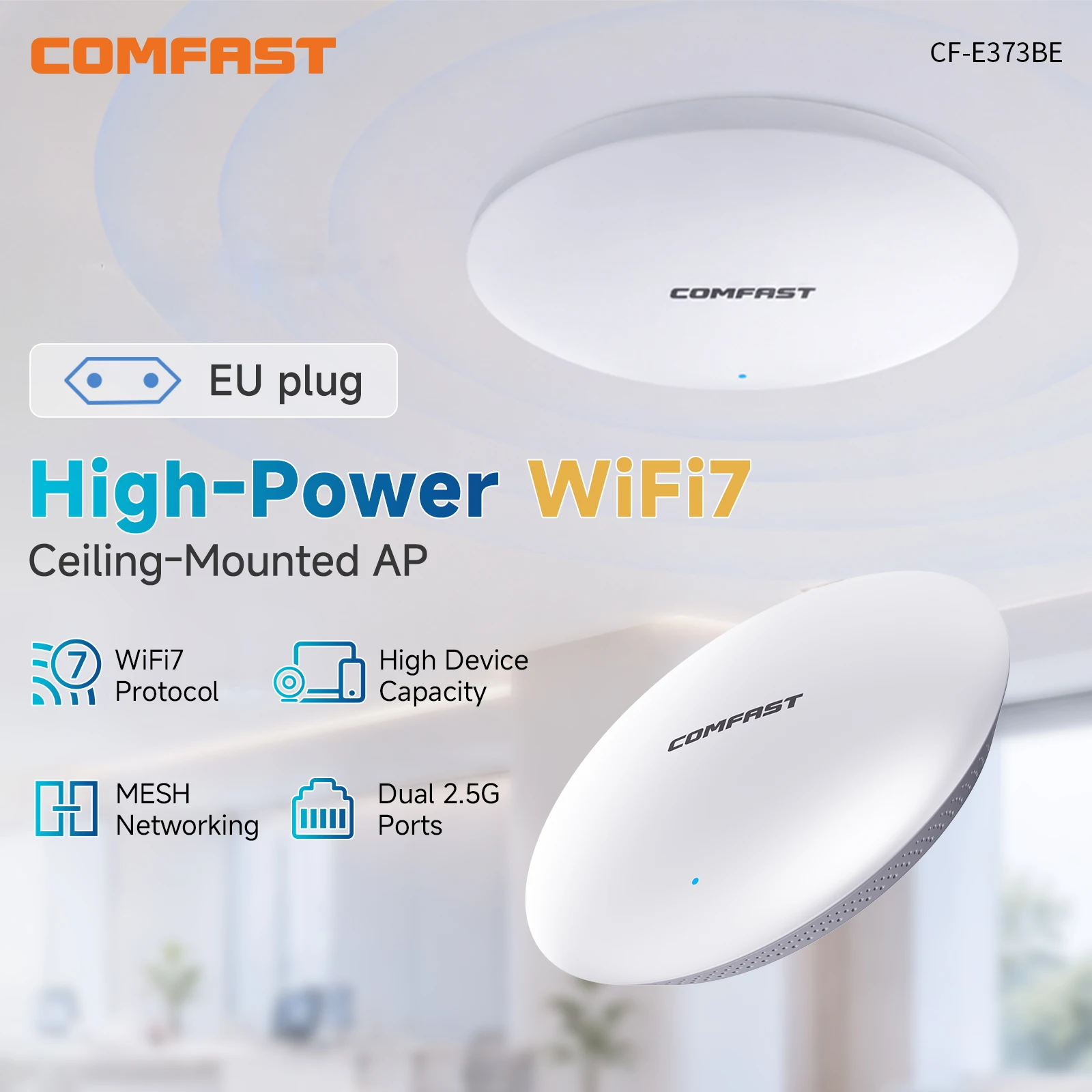 COMFAST CF-E373BE WiFi7 3570Mbps Ceiling AP 2.5G Dual Band PoE Powered Access Point for Home Office Hotel WiFi Coverage