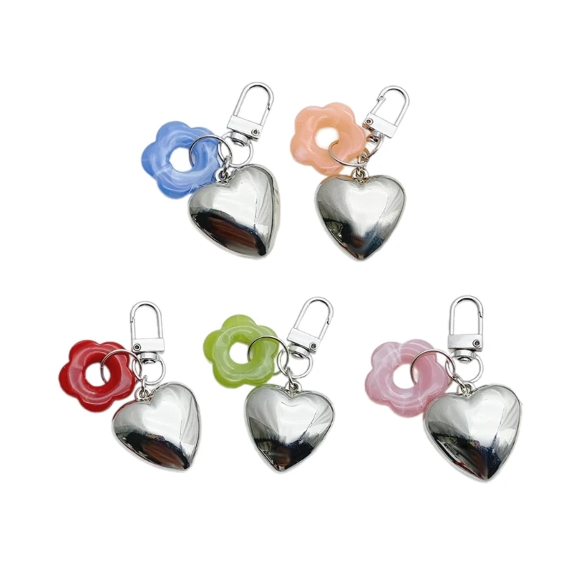 3D Heart Keychain Pendant Unique Flower Keyring Fashionable Bag Backpack Decors