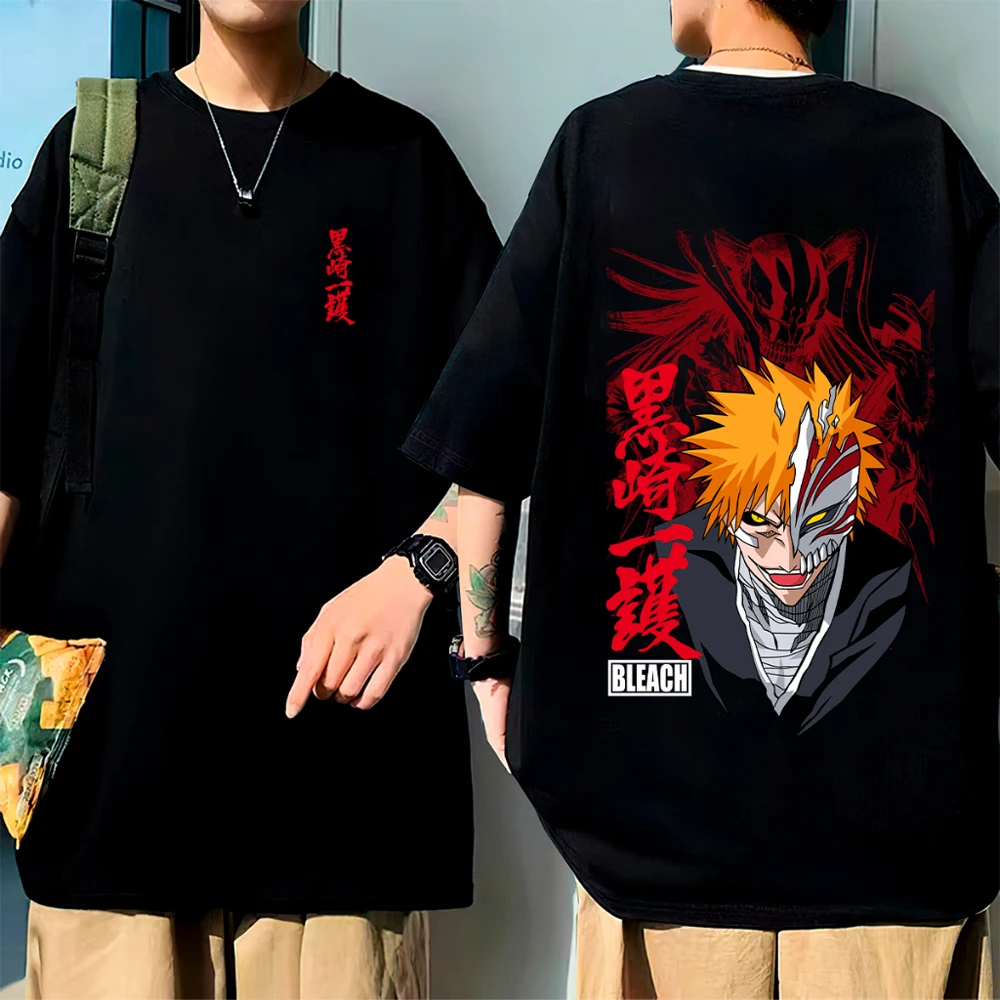 Camiseta de Moda para Hombre, Estilo Verano 2026, Anime Japonés BLEACH, Diseño Ichigo Kurosaki, Holgada, de Manga Corta, con Estampado