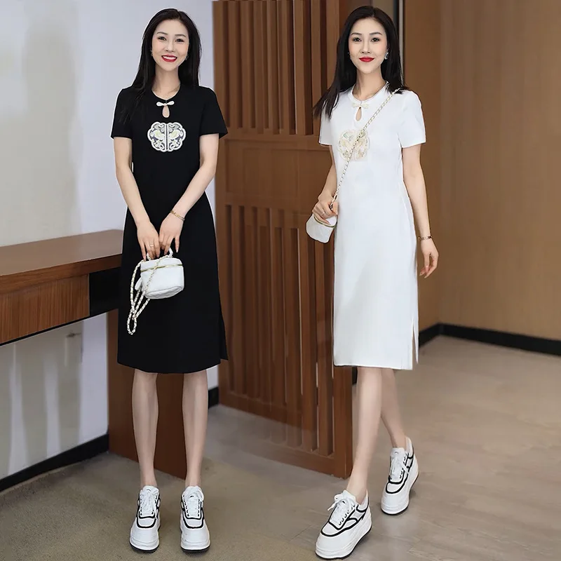 

Small New Chinese Style Short Sleeve Dress Women's Mid-Length Dress2024Summer New National Style Casual Dress