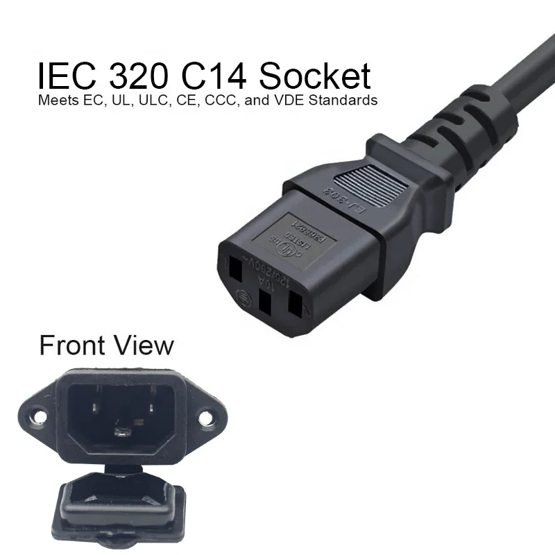 3 Pcs AC 250V 10A IEC 320 C14 Panel Mount Plug Adapter Power Connector Socket with Spring Cover