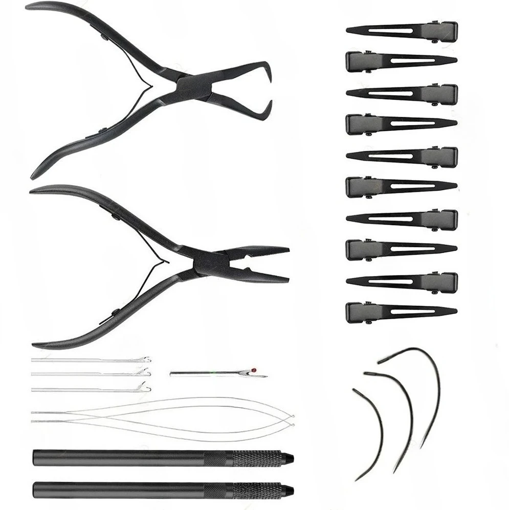 

Hair Extension Tool Kit with Microlink Pliers Crochet Needle Threader Loop Tool for Feather Hair Extensions Opener Pliers