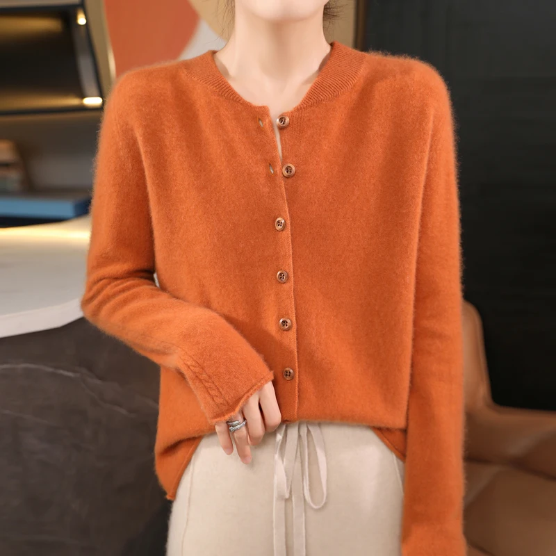 New Wool Cardigan For Women, V-neck Stand Up Sweater, Loose Long Sleeved Jacket Rolled Edge Knit Sweater Versatile Autumn Winter