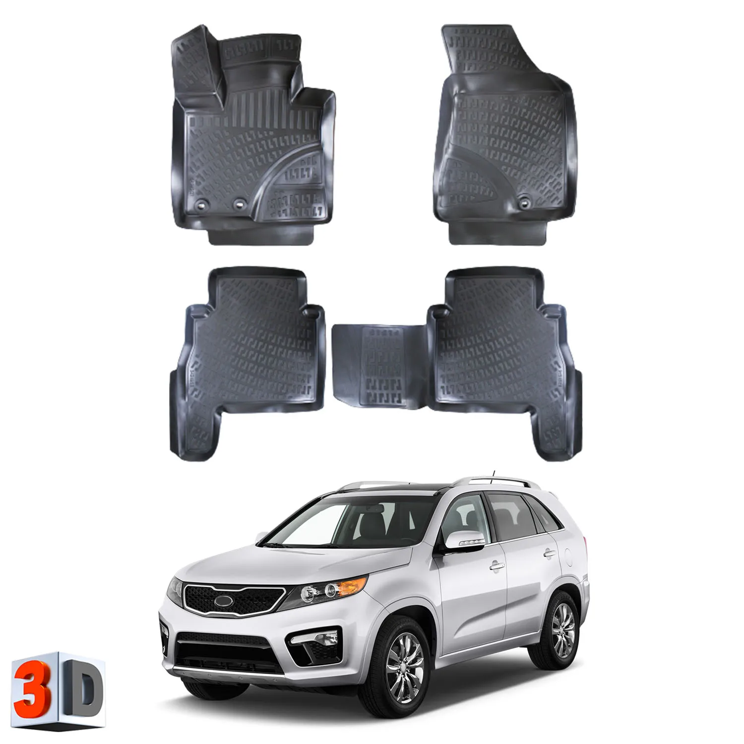 Kia Sorento - (2016-2020) Floor Mats Liner Waterproof 3D - (Black)