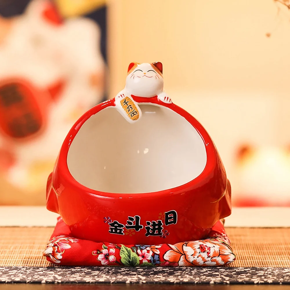 Ceramic Lucky Cat Candy Box Cute Lucky Cat Storage Box Money Box Chinese Home Decor for Attract Wealth and Good Luck