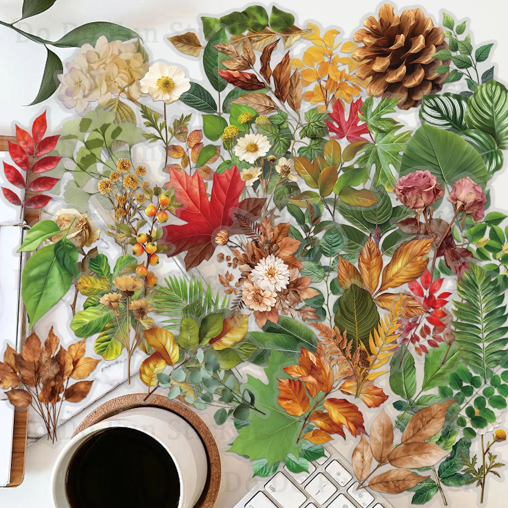 50PCS Artistic Style Forest Plant Leaf Bouquet PET Sticker Collection Gifts Decoration Scrapbook Hand Account Book Phone Case
