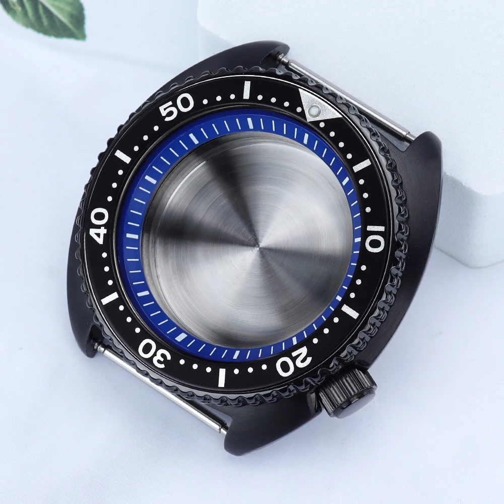 

45mm Men's Watch Case With Chapter Ring Sapphire Glass For Mod Turtle Abalone Seiko NH35 NH36 NH38/34 120 Clicks 316L Steel Case