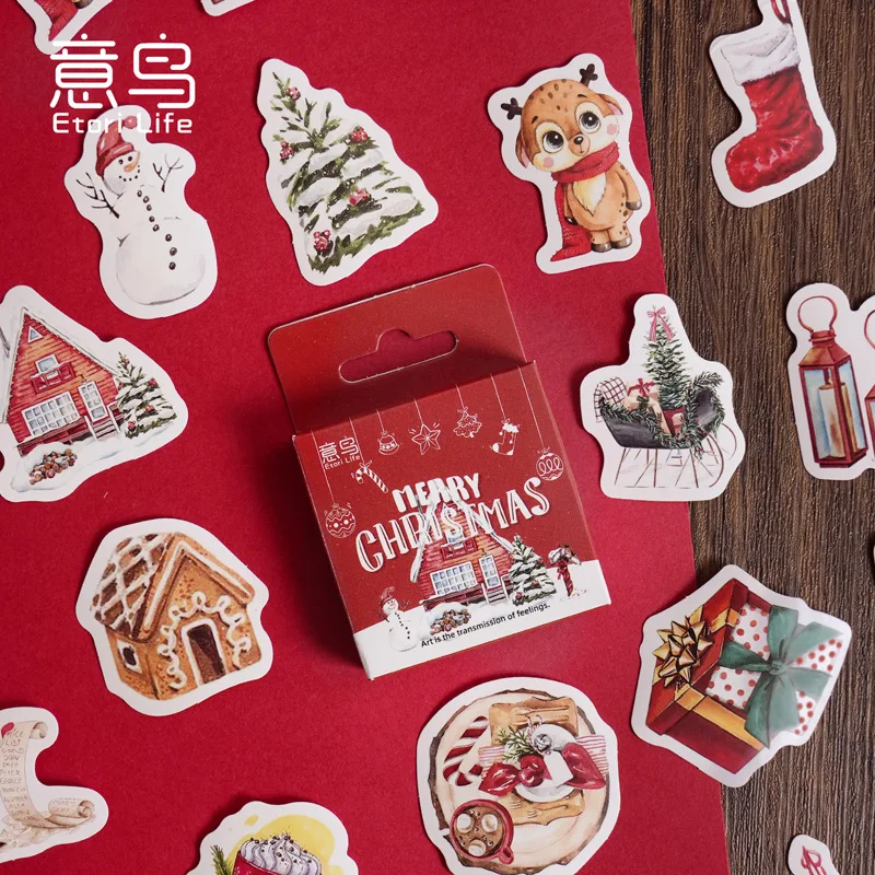 46pcs Merry Christmas Sticker Pack DIY Decorative Stationery Album Diary Cup Notebook Mobile Phone Toy Scrapbook