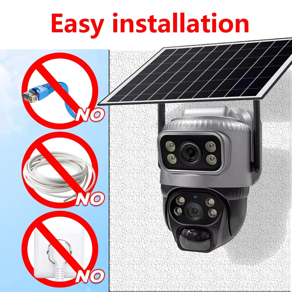 V380 Камера с двумя объективами 4G Солнечная PIR Обнаружение человека Ночное видение Водонепроницаемая видеокамера безопасности IP-камера 8MP 4K Батарея Монитор видеонаблюдения