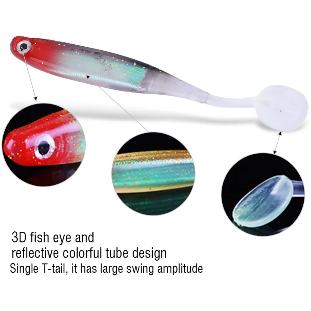 10PCS Durable Silicone Artificial Lure T-Tail Soft Fishing Swimbaits Colorful Lightweight Fishing Lures Professional Fishing