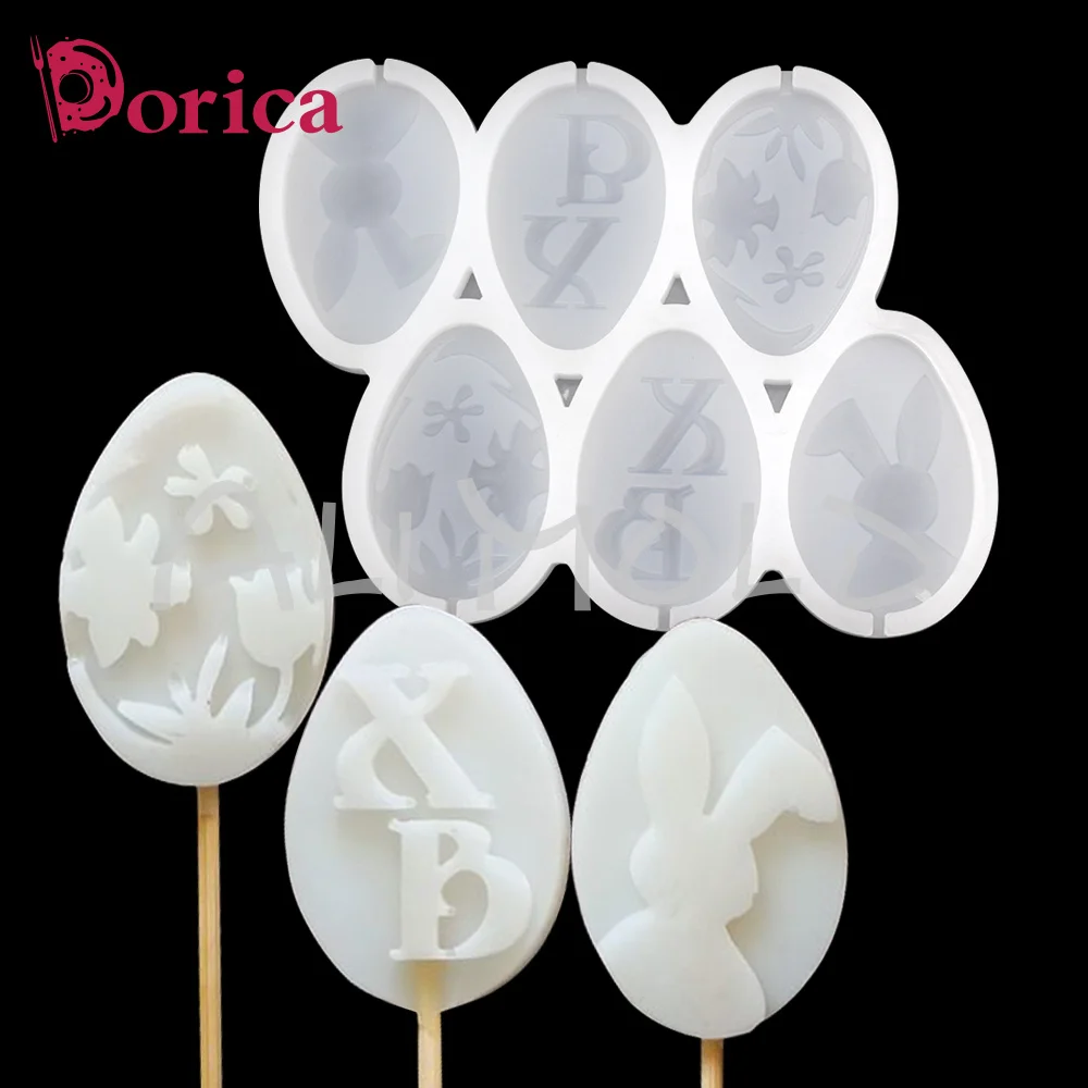 Dorica Bunny Pattern Easter Eggs Silicone Epoxy Mold Chocolate Lollipop Baking Mould Cake Decorating Tools Kitchen Accessories