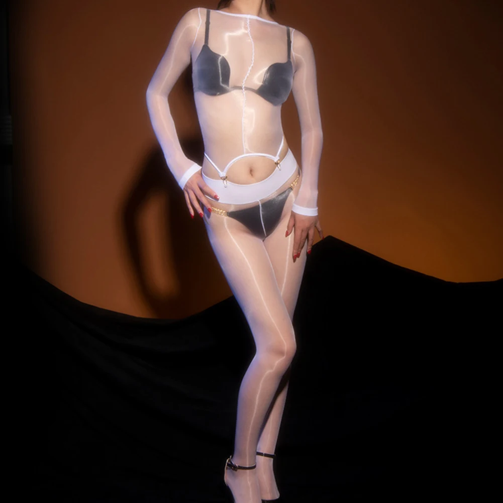 女性超薄型参照ランジェリーストレッチボディスーツエロセクシーな油性滑らかな通気性 Bodystocking 速乾性トップストッキング