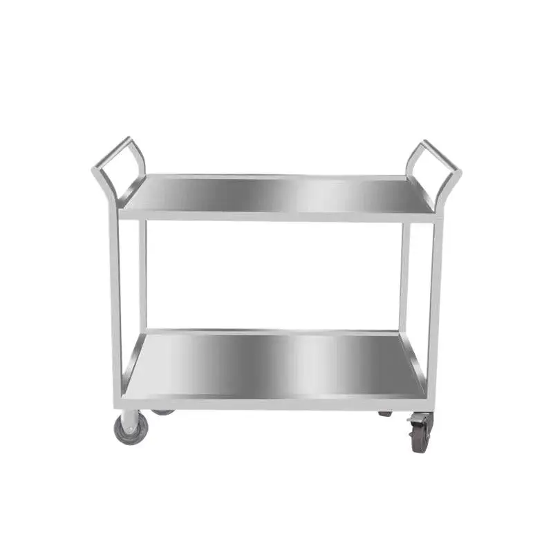 Commercial Stainless Steel Dish Collection Trolley Mobile Dining Cart Double Three Layer Hotel Kitchen Service Cart