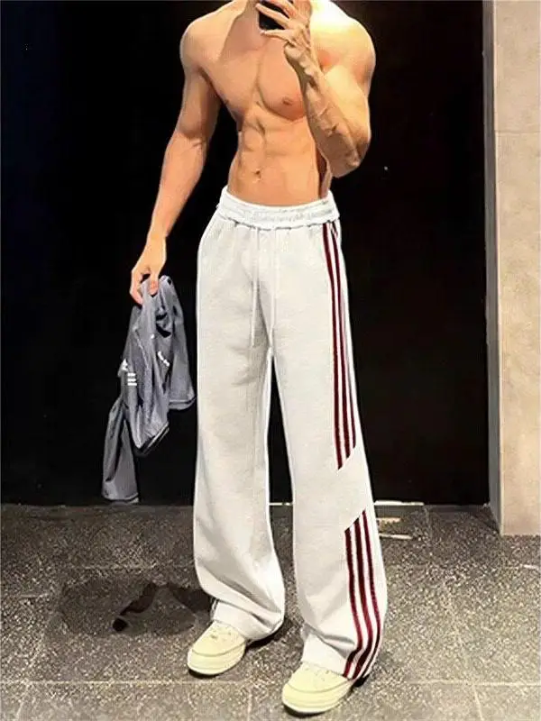 

Мужские спортивные брюки American Sle Tee Bar Stripe Teenage Haome: весенние повседневные брюки прямого кроя с эффектом драпировки