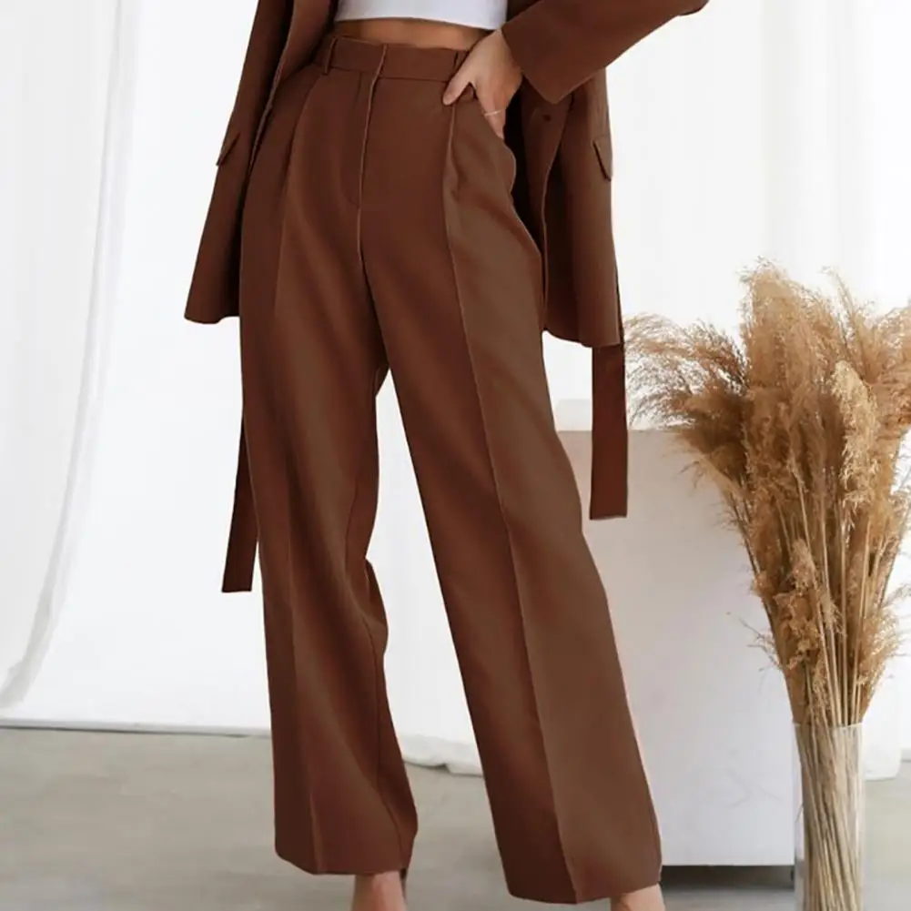 Solid Color Women Pants Pleated Draped Wide Leg Trousers Zipper Fly Work Business High Waisted Dress Cargo Pants Lady Suit Pants