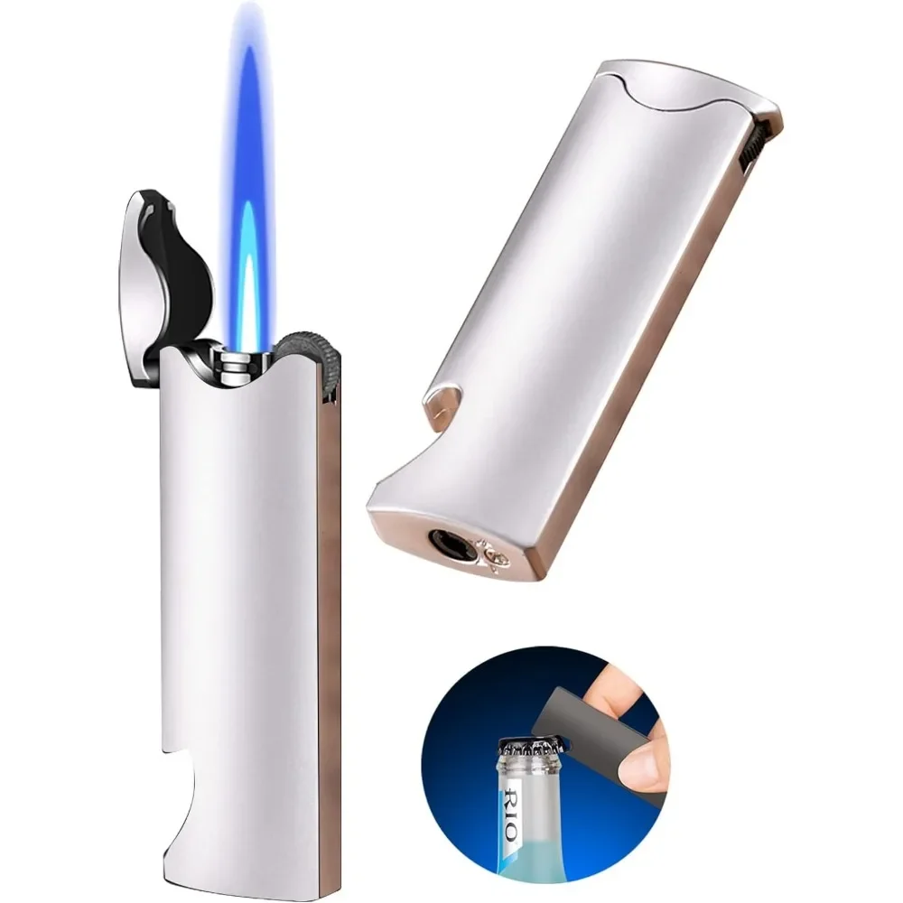 Metal Beer Bottle Opener Lighter Windproof Jet Flame Grinding Wheel Inflatable and Adjustable Flame Lighter Men\'s Small Tools