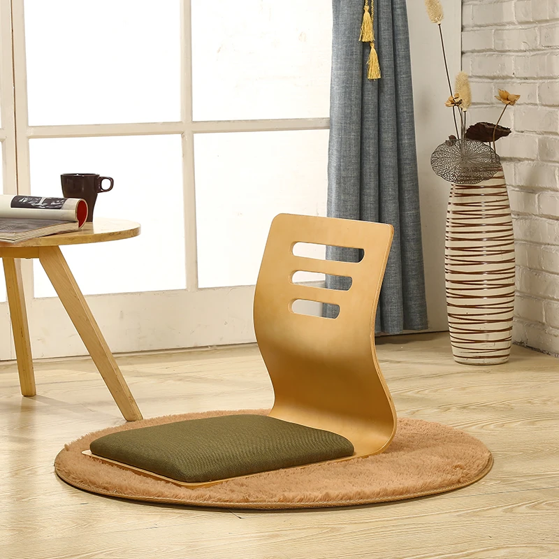 4pcs/lot Japanese Style Legless Chair Thick Cushion Seat Living Room Furniture Asian Tatami Floor Zaisu Chair Natural Finish image 5