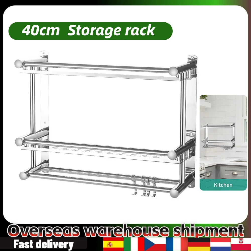 Double-layer Shower Shelf With 2 Towel Bar 4 Hooks No Drilling Adhesive Shelf Organizer Wall Mounted Shower Storage Rack