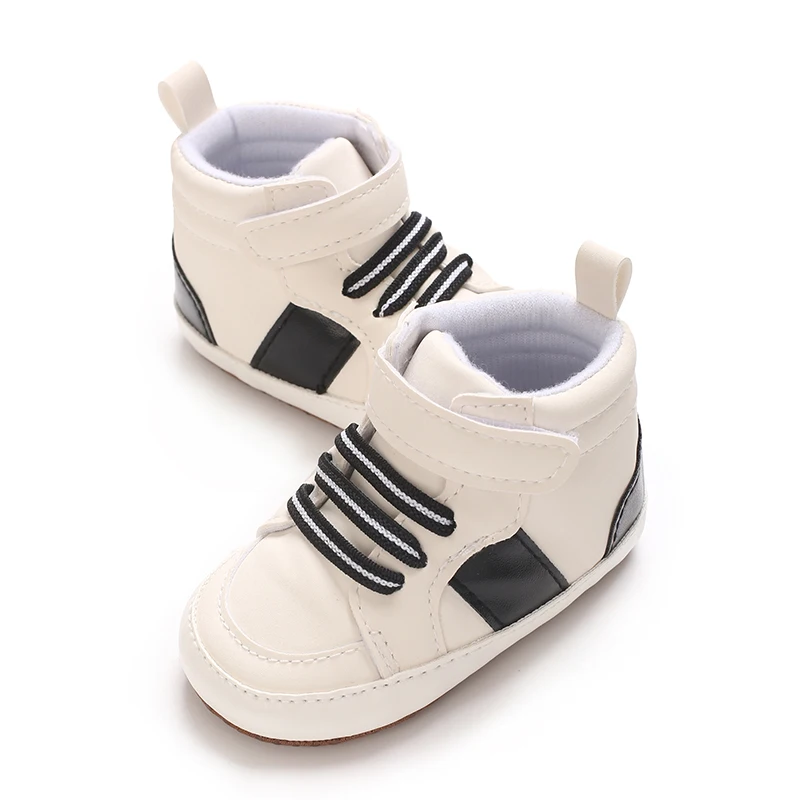 

New Fashionable High Top PU Fabric Sole Anti Slip Suitable For 0-18M Baby Casual Sports Shoes And Walking Shoes