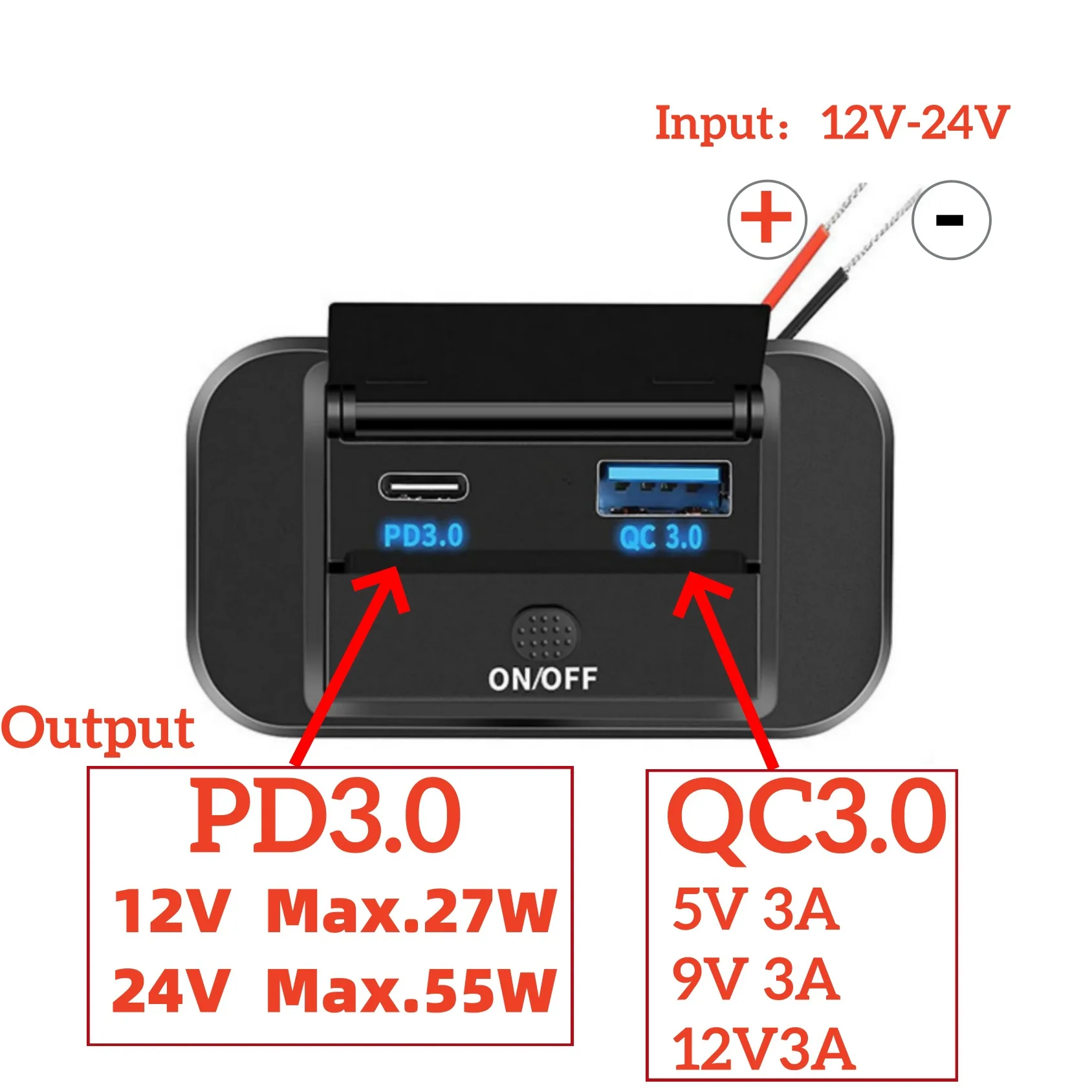 PD QC3.0 مقبس شاحن السيارة شحن سريع 12 فولت/24 فولت للدراجات النارية السيارات شاحنة ATV RV حافلة المزدوج USB محول الطاقة المخرج مع تشغيل/إيقاف