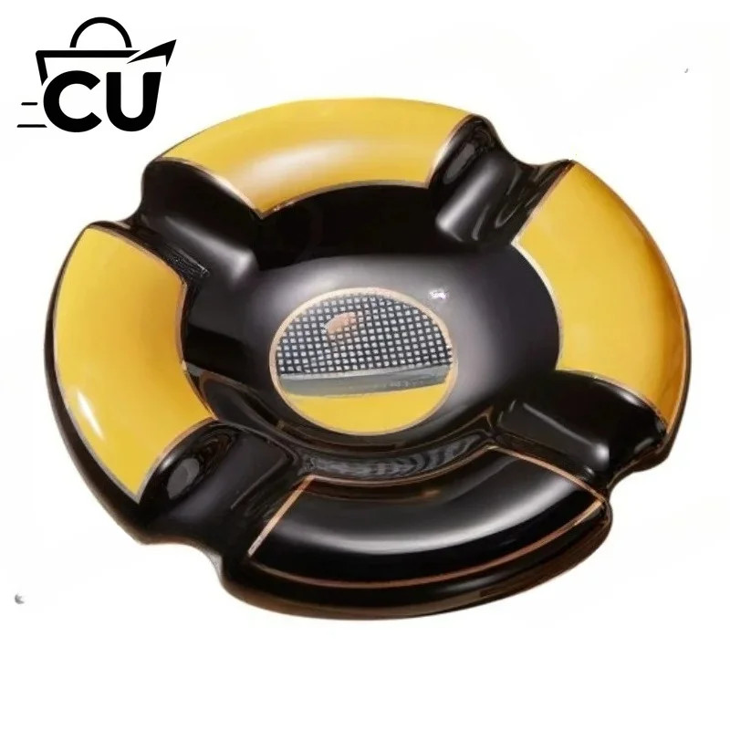 Cigar Ashtray Ceramic Circular Four Cigarette Slots Large Cigar Bar Living Room Household Ashtray