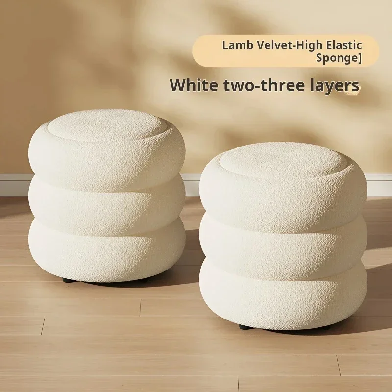 Living room Lamb wool low stool home shoe change small Ottoman Children chairs soft stool round Footrest Nordic Furniture