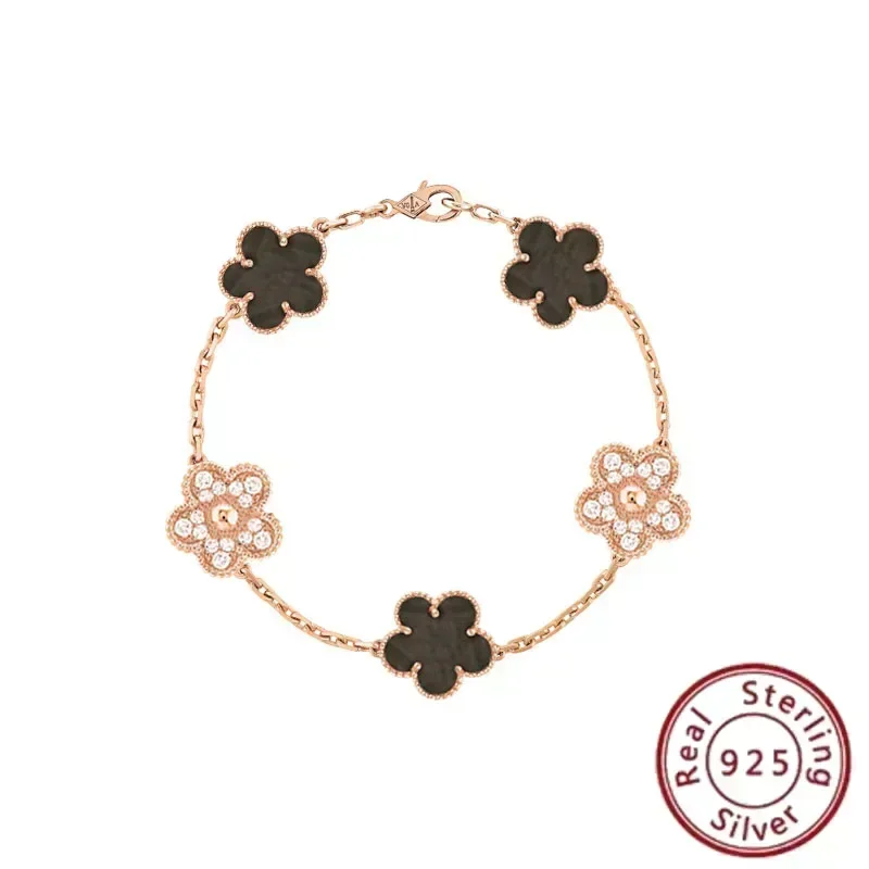 S925 Silver Classic Lucky Grass Five Flower Bracelet, with top-notch aristocratic temperament, a must-have for women