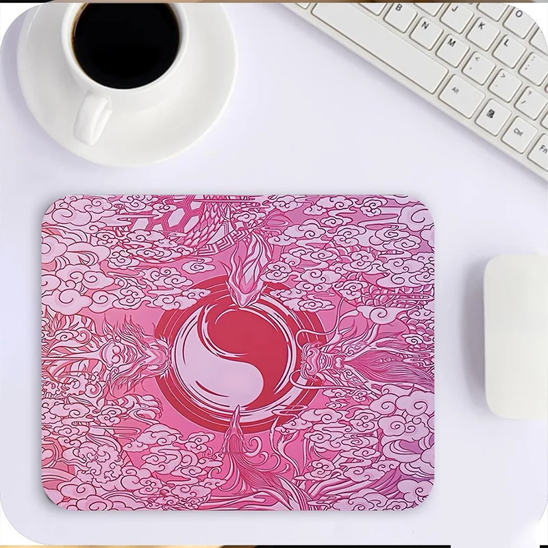 Chinese Dragon Tai Chi Rubber Mouse Pad Non-Slip Gaming Desk Mat Pink/Blue 320x285mm 450x400mm for PC Laptop Office