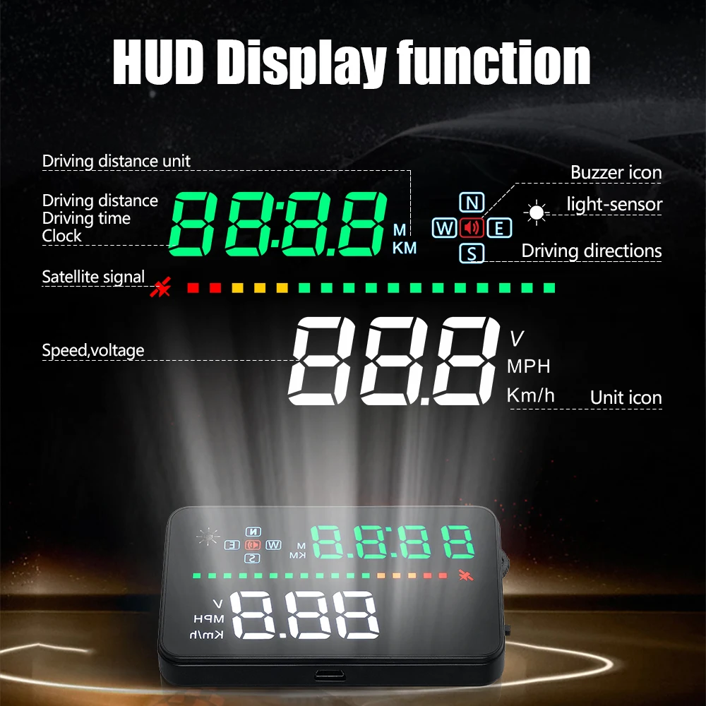 WYING A3 GPS Speed Alarm HUD Head Up Display Digital Mileage Automatic Speedometer Report Projector Fits All Cars